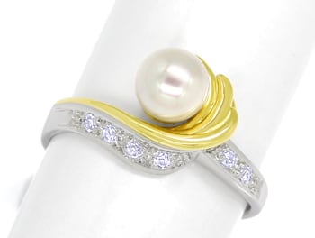 Foto 1 - Diamantring Perle und Brillanten 14K Bicolor Gold, Q1517
